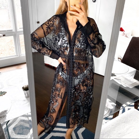 Zara Other - 🖤 ZARA BOHO MESH EMBROIDERED CROCHET COLLARED SHEER MAXI DRESS/COVERUP!